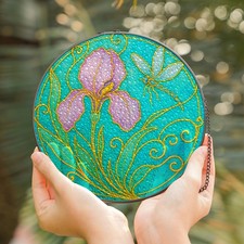 Iris Flower Stained Glass Suncatcher with Dragonfly Window Hanging Art Decor