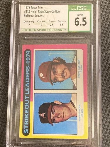 Nolan Ryan / Steve Carlton 1975 Topps Mini Strikeout Leaders #312 CSG 6.5 EX/NM