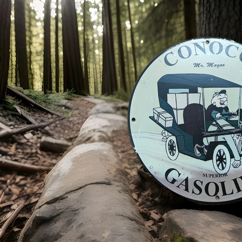 1940's VINTAGE CONOCO GASOLINE PUMP PLATE MAN CAVE PORCELAIN ENAMEL SIGN 12" - Image 4 of 4