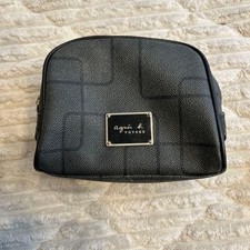 agnes b. VOYAGE Black Pouch with Geometric Embossing - Used