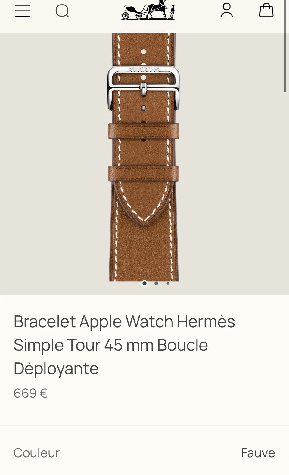Bracelet Apple Watch Hermès Boucle Déployante 45 mm Barénia Fauve Neuf