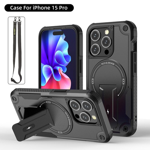 For iPhone 15 Pro Max 14 13 12 Pro Magnetic Shcokproof Rugged Case Cover + Strap - Picture 17 of 26