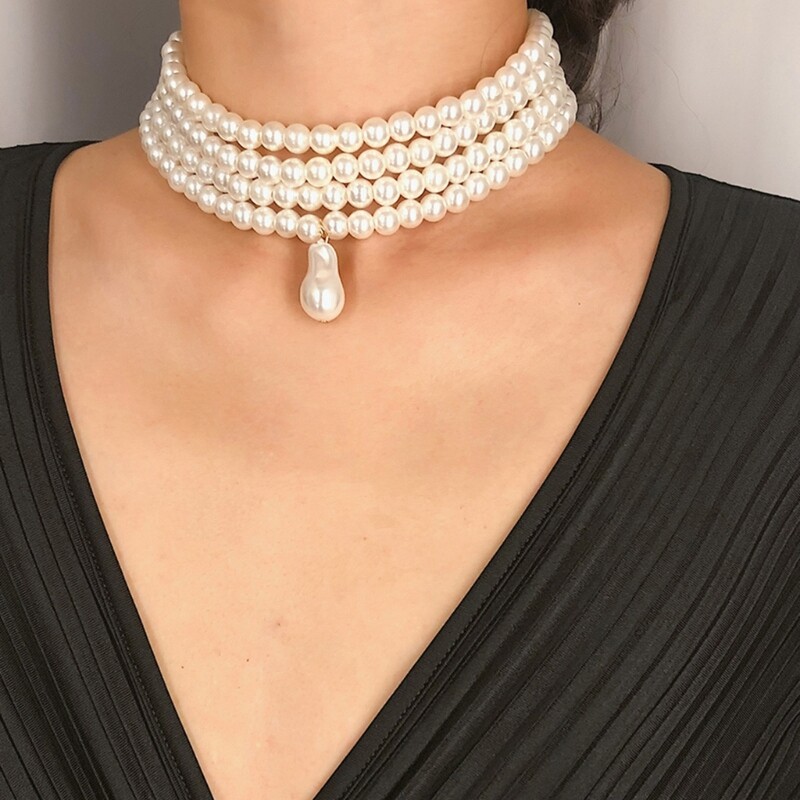 Faux Pearl Choker Necklace Jewelry Elegant Collar Necklace