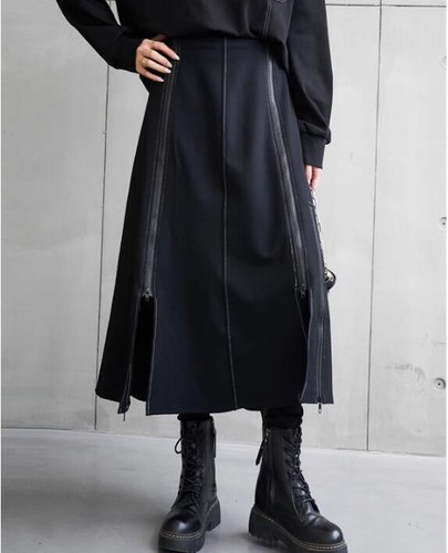 Japanische Damen Street Fashion unregelmäßiger lässiger Reißverschluss hohe Taille Rock Freizeit - Bild 5 von 12