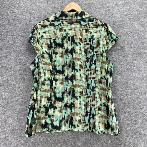 Cato Shirt Women 18/20W Plus Green Geometric Button Up Collared Short Sleeve - Picture 2 of 10