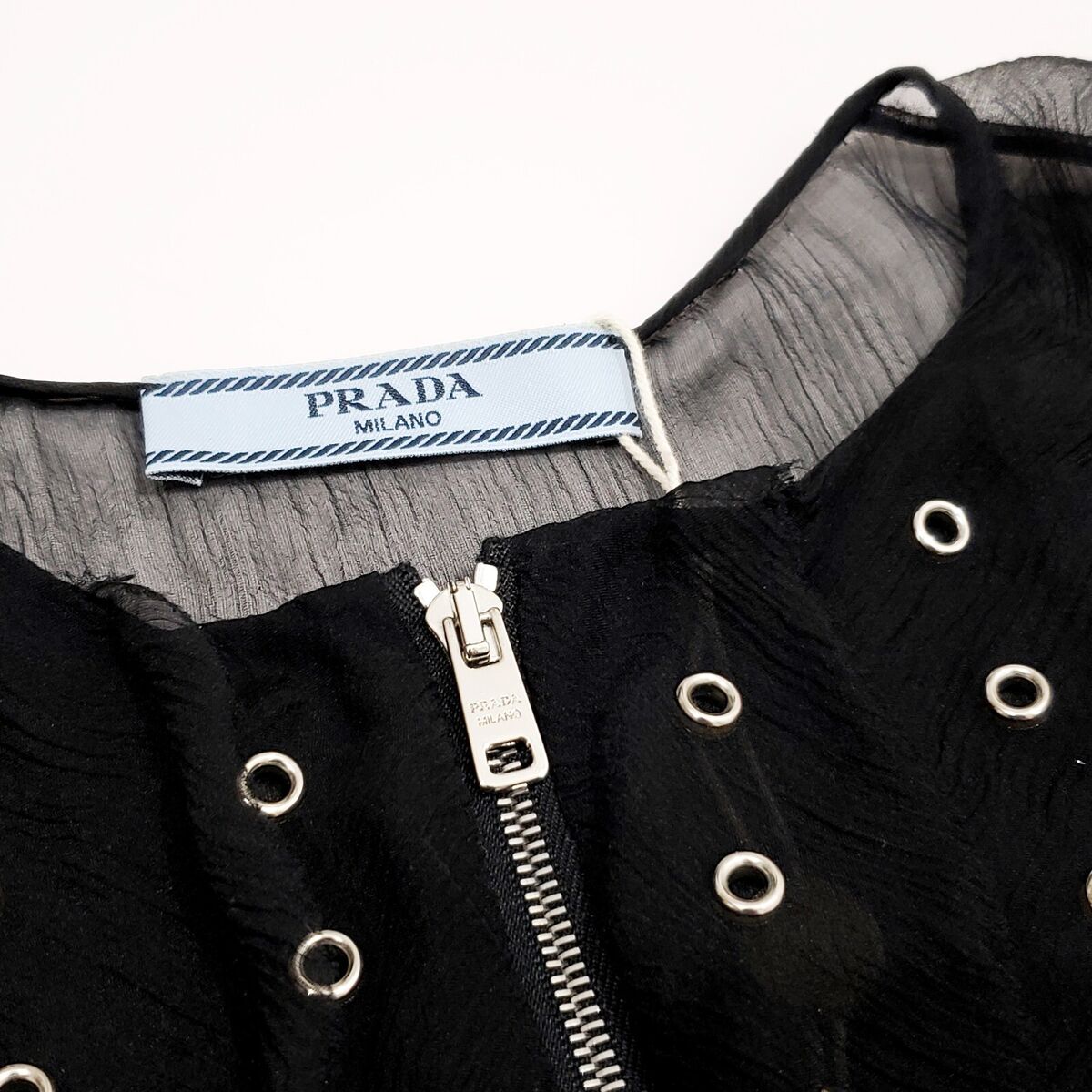 PRADA P32T2R-S161 Stud Embellished Sheer Chiffon Mini Dress PRADA P32T2R-S161 Stud Embellished Sheer Chiffon Mini Dress