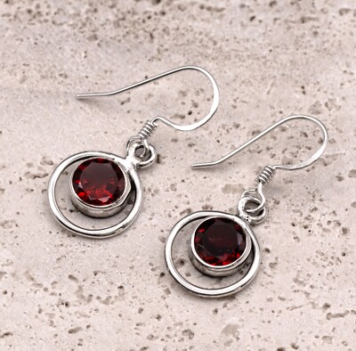 Handarbeit 925 Sterling Silber roter Granat Edelstein Ohrringe Kunsthandwerk Draht gewickelt