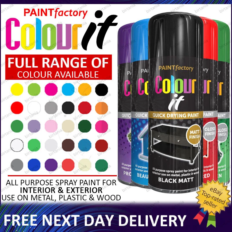 PAINTFACTORY All Purpose Aerosol Spray Paint Matt Gloss Satin Metal Wood Plastic 400ml - B13