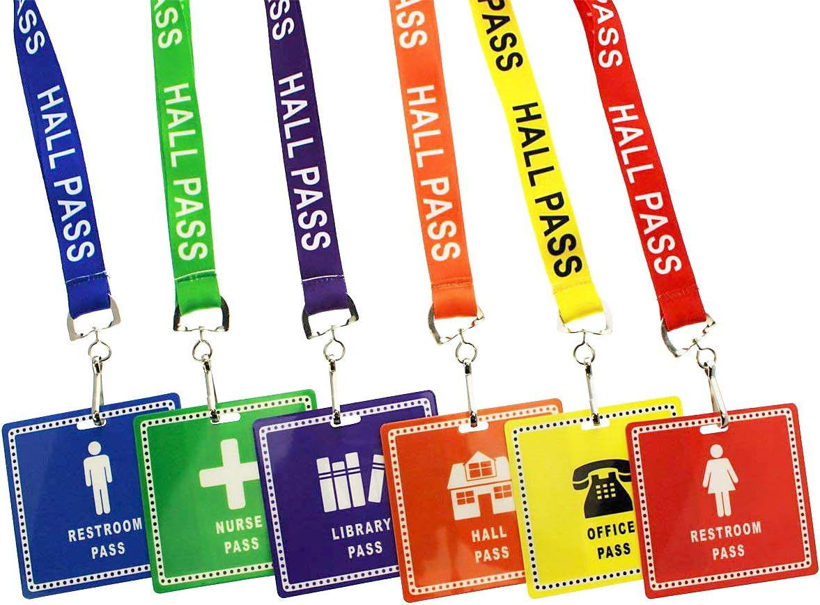 6 Pack - Student Hall Pass Lanyards with Unbreakable Card Passes & Safety Breaka