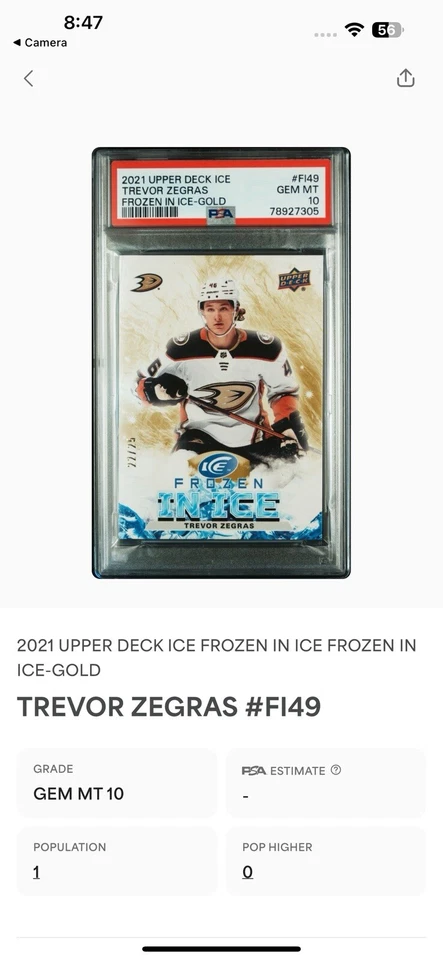 2021-22 UD Ice Frozen In Ice Unripped TREVOR ZEGRAS RC GOLD #/25 PSA 10 POP 1 - Image 3 of 3