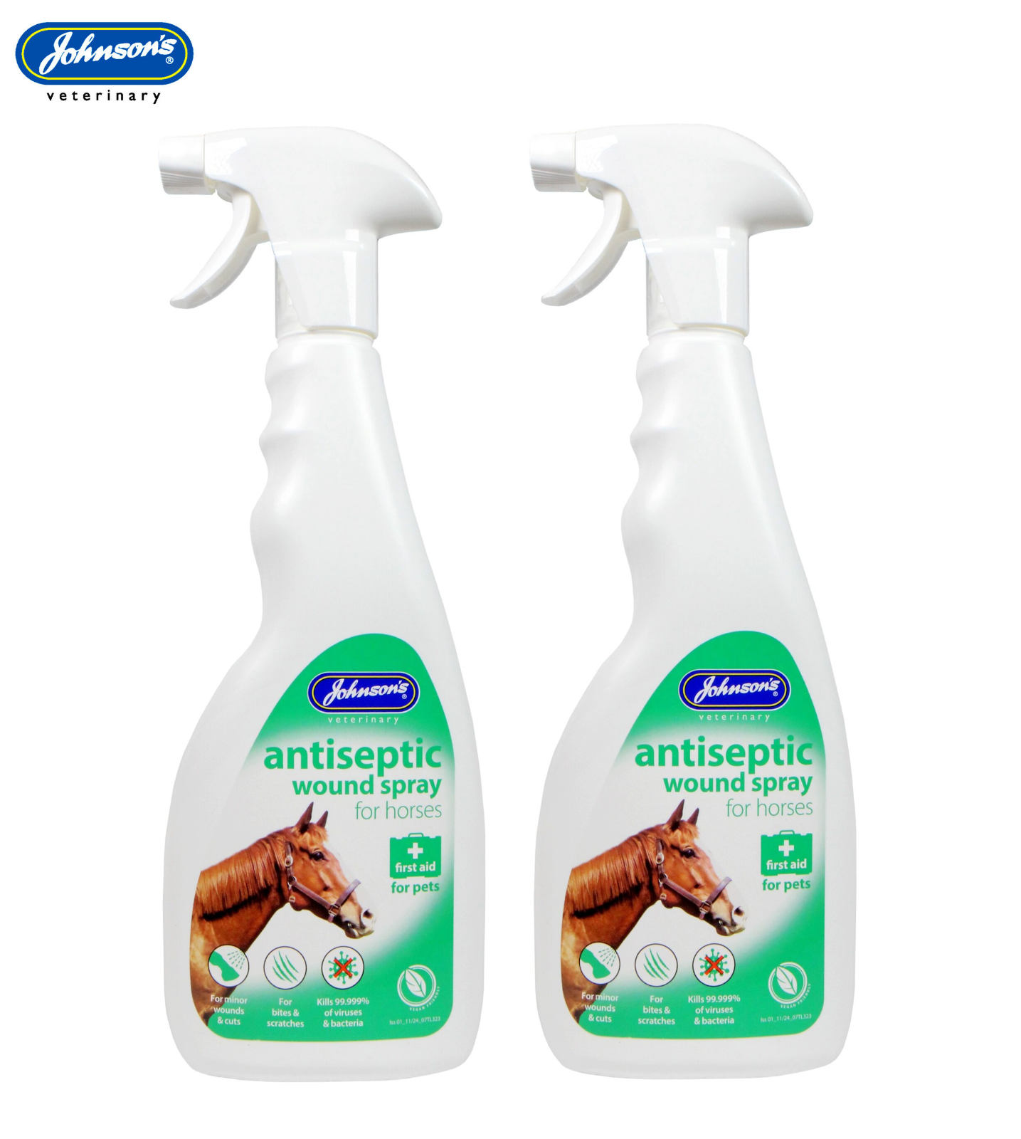 2X JOHNSONS VETERINARY ANTISEPTIC WOUND SPRAY FOR HORSES SCRATCHES WOUNDS 500ML