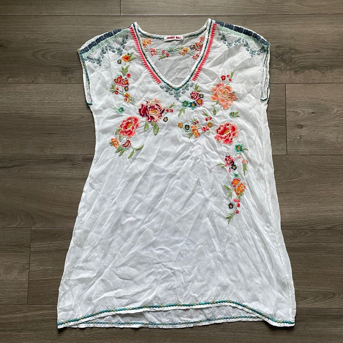 johnny was boho tunic dress JOHNNY WAS EMBROIDERED BLOUSE TUNIC DRESS Boho Size XS Sleeveless Pullover