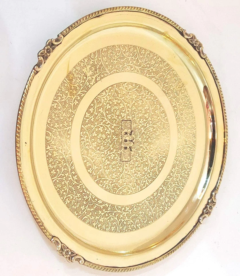 Handgefertigt Selten Messing Mughal Design Essteller Pooja Thali Dana Radierung - Bild 2 von 2