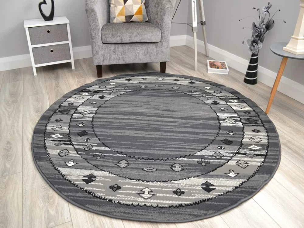 New Small Medium Large Dark Light Grey Round Circle Circular Floor Rugs Cheap UK