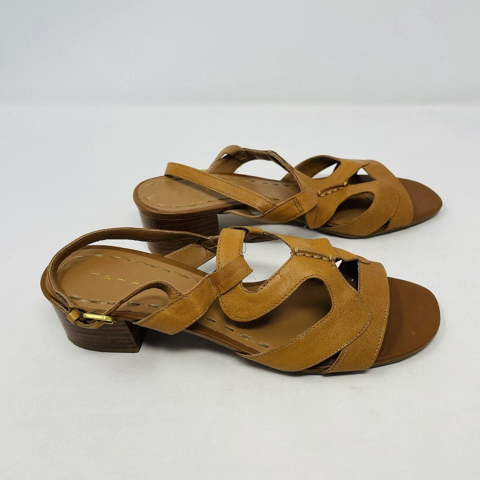 Tahari Mujer Talla 7.5M Abatible Cuero Tirantes Hebilla al Tobillo Sandalia Tacones en Tostado S1 Foto 2 de 4