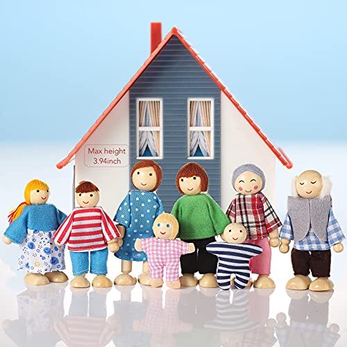 Wooden Doll House People of 8 Figures Family Set Girls Toy Dollhouse Accessories - Picture 7 of 7