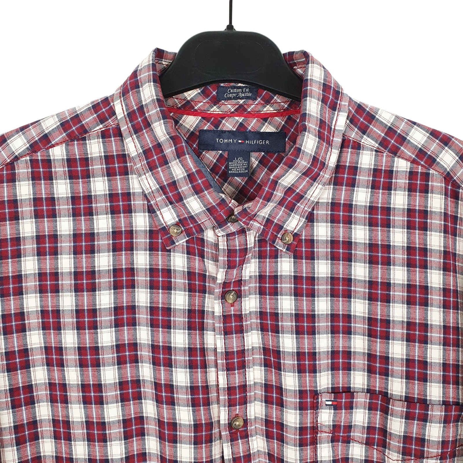 TOMMY HILFIGER Burgundy Check Shirt Long Sleeve Casual Mens L image 2
