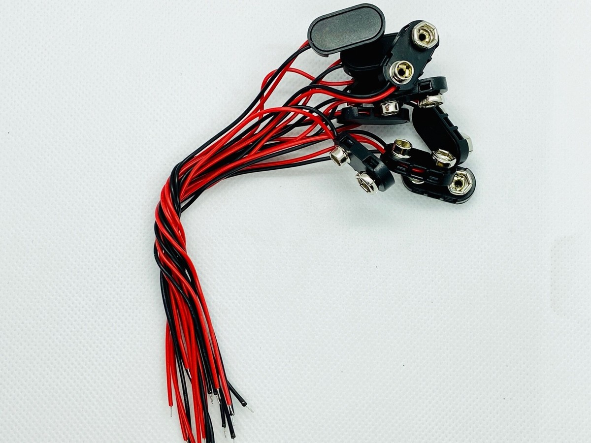 Lot De 20 Connecteurs Clips Pour Batterie 9V - Type T Avec Câble Noir, Neufs