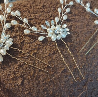 Hair Couture Hair Pins, set of 3 . Pearls and Crystal 