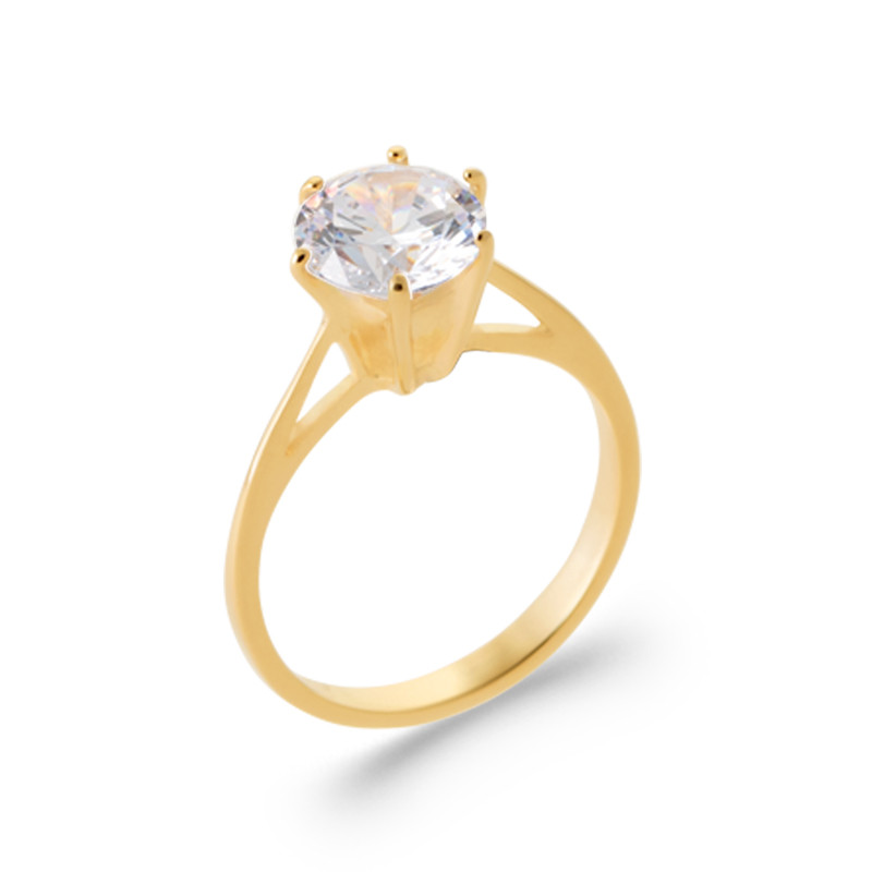 Bague solitaire zirconium plaqué or 18 carats idéale pour illuminer vos tenues de bureau