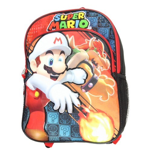 Zaino Nintendo Super Mario Bros Fireball 16" grande borsa libro scuola bambini - Foto 3 di 8