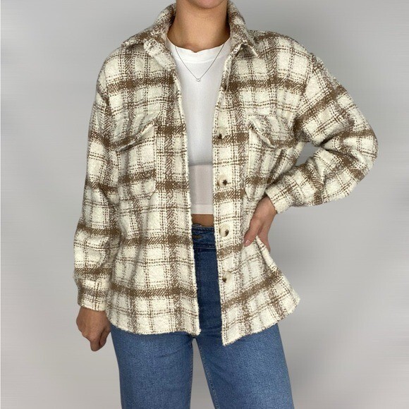 12TH TRIBE Plaid Collared Button Down Trench Jack… - image 2