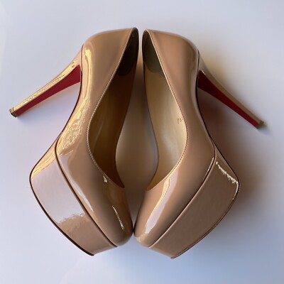 Women's Christian Loboutin Bianca 120 Patent Calf Nude Sz5 Red