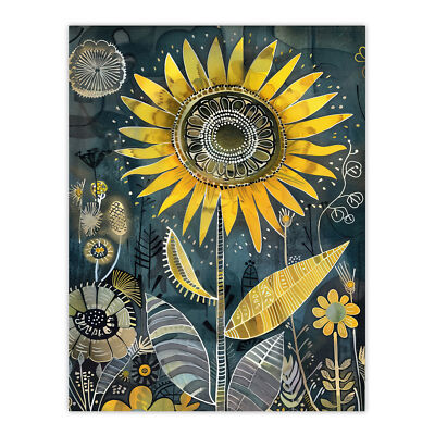 Mandala Pattern Orange Blue Sunflower Design Wall Art Poster Print