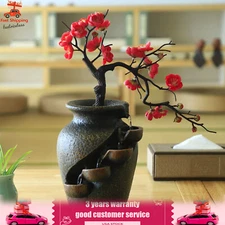 Flower Vase Waterfall Fountain Tabletop Indoor FengShui Water Fountain Decor USA