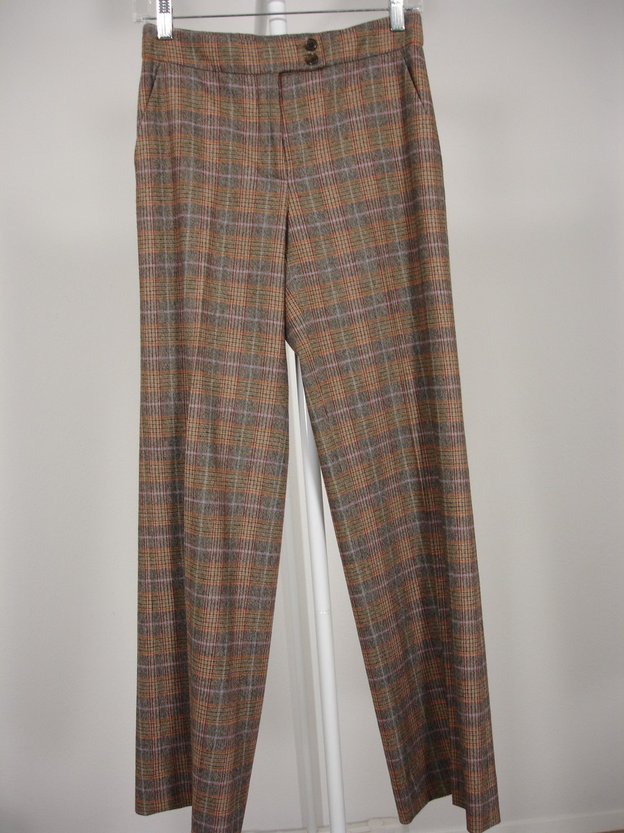 パンツ ETRO Women Straight Pants WRNB0013 GREY ETRO MILANO WOOL BLEND PLAID FLAT FRONT STRAIGHT WIDE LEG