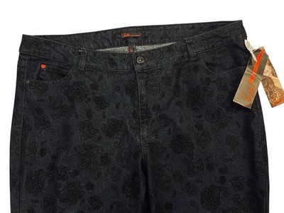 Sofia Jeans by Sofia Vergara 16 Flocking Paisley Straight High Rise Índigo Black