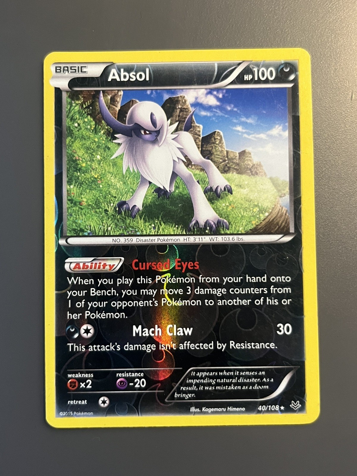 Pokemon TCG Absol 40/108  XY Roaring Skies Reverse Holo Rare - LP