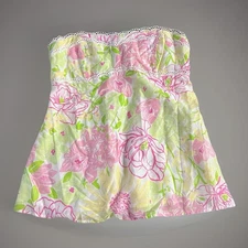 Vintage Lilly Pulitzer Green Pink Floral Strapless Tube Top Size 6 Excellent