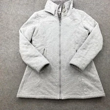 North Face Jacket Womens Medium Gray Quilted Fleece Lined Button Collar Coat