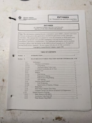 GE ELECTRIC VEHICKE SYSTEMS CONTROLS MANUAL INSTRUCTIONS EVT100ZX DC TRANSISTOR