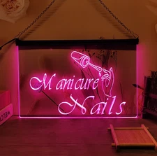 Manicure Nails 3D LED Neon Light Sign Salon Beauty Parlor Wall Decor