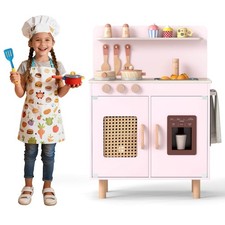 Play Kitchen w/Realistic Ice Maker, Stove, Accessories and Water Sink, Storage