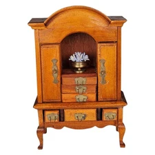 Dollhouse Furniture  Armoire Wardrobe Highboy 2 Doors 6 Drawers with Flower 1:12