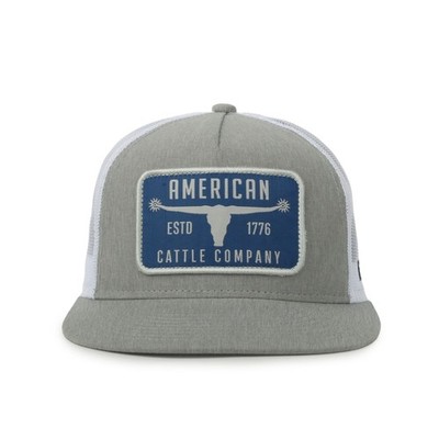 American Cattle Company Heathered Gray Trucker Hat White Mesh Back, High Crown