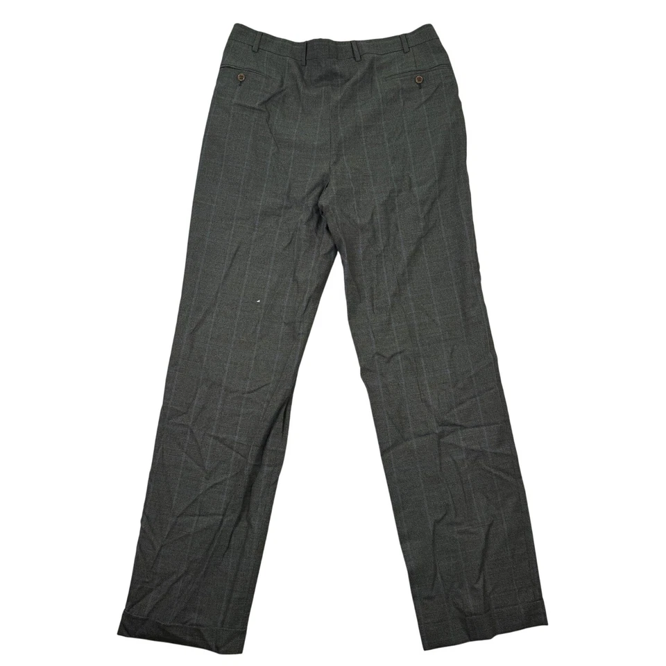 VINTAGE Belvest Wool Plaid Green/Blue Dress Pants Mens 35x34 Made in Italy GUC - Image 2 of 4