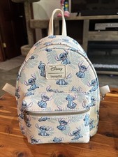 Loungefly Disney Lilo Stitch Mini Backpack Beige Blue Leaf Pattern - Pristine