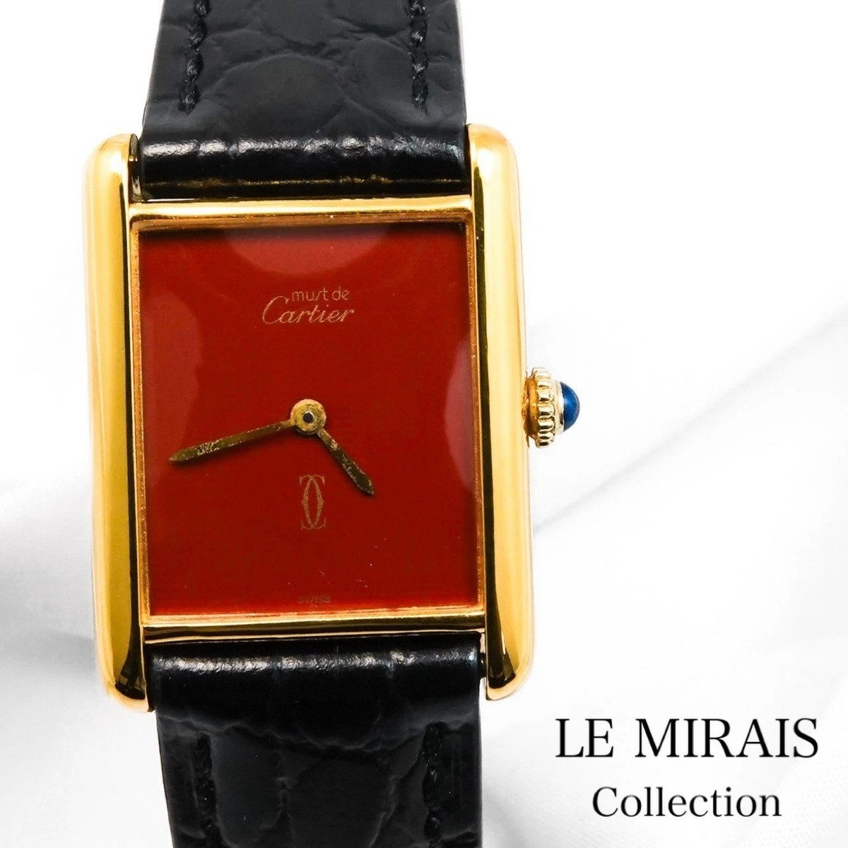 時計 cartier TANK MUST LM Cartier Must Tank LM Mechanical Manual Red Burgundy Dial Gold Mint