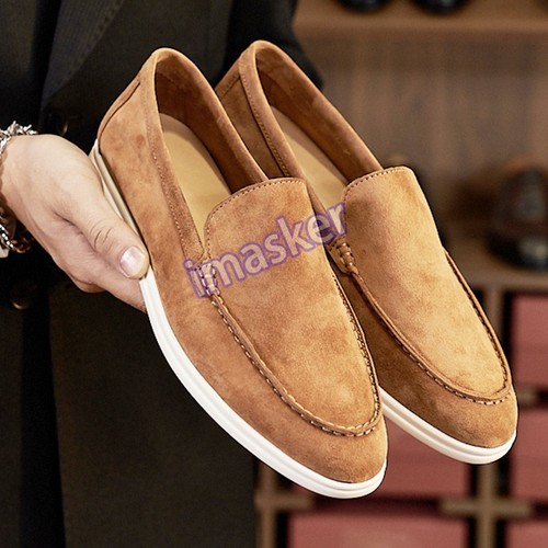 British Retro Men Real Leather Suede Slip on Loafers Casual Business Party Shoes - Picture 20 of 30