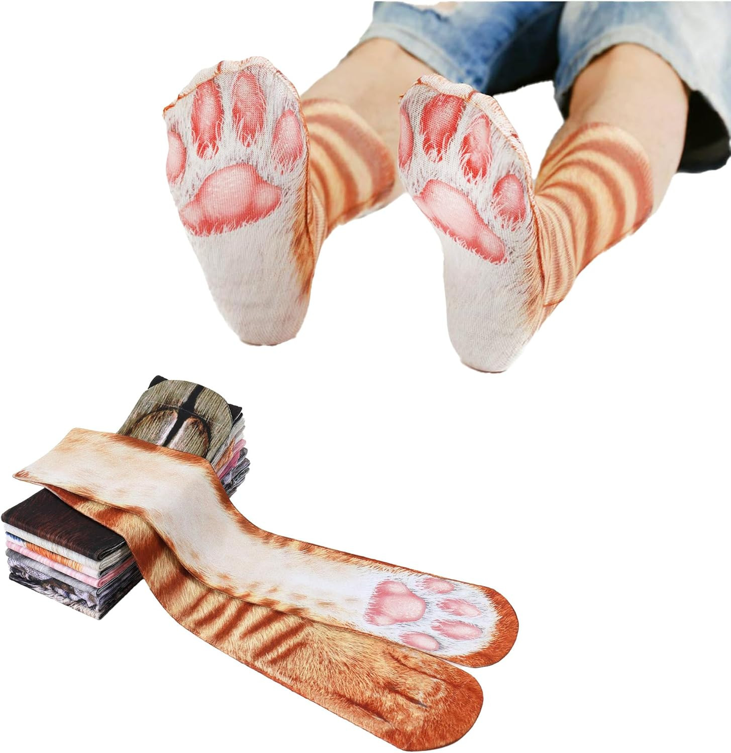 Novelty 3D Animal Paw Socks Cat Socks Stocking Stuffers for Adult Teens Crazy So