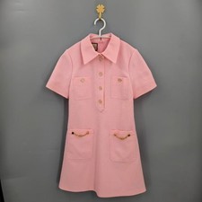 Gucci Pink Tweed Collared Gold Button Chain D...