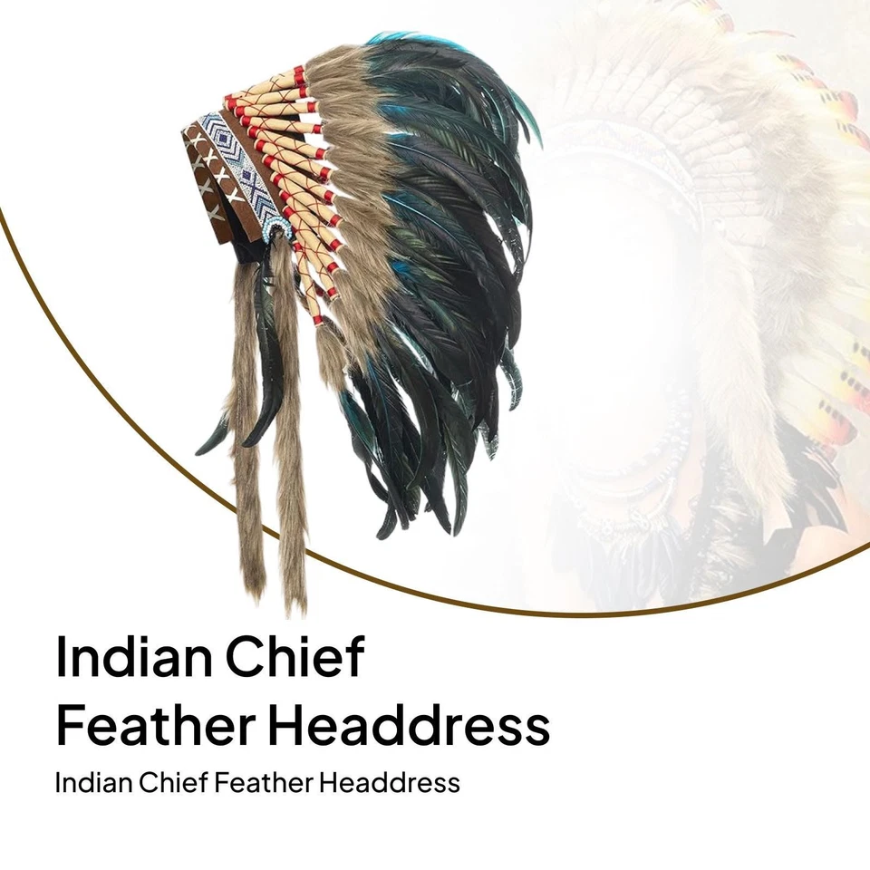Native American Indian Headdress Chief Hat Costume Accessories for Masquerade - Image 2 of 4