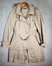 Gimo's Classic Waterproof Jacket Coat Khaki Full Snap & Zip 42 Italy Belted Hood