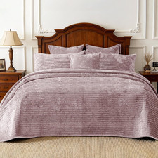 3 Pieces Luxurious Velvet Oversized King Quilt Bedding Set 106X118 Striped Bedsp