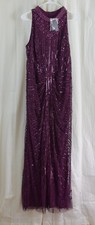 Adrianna Papell Women's Beaded Sleeveless Halter Gown Amethyst Size US 14