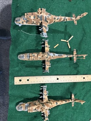 LOT Of 3 x Mi-24 Hind-D  Plastic Assembled Unsure Of Scale (1/72??) Missing Pcs